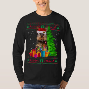 Camiseta Yorkie Árbol de Navidad Luz Santa Hat Perro Lover 