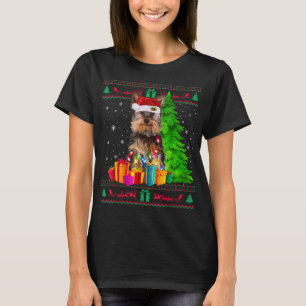 Camiseta Yorkie Árbol de Navidad Luz Santa Hat Perro Lover