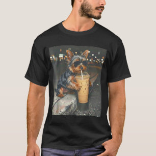 Camiseta Yorkie bebiendo café helado meme divertido de anim