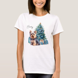 Camiseta Yorkie de nombre de perro personalizado con árbol