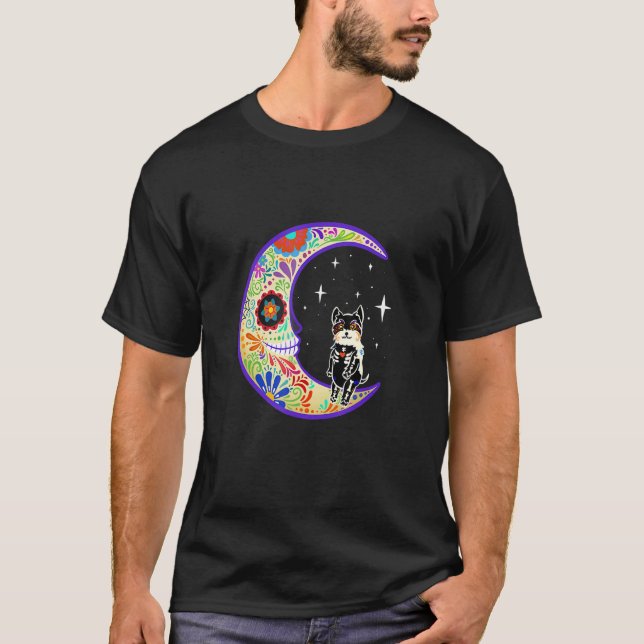 Camiseta Yorkie Dia De Los Muertos Skeleton Sugar Skull (Anverso)