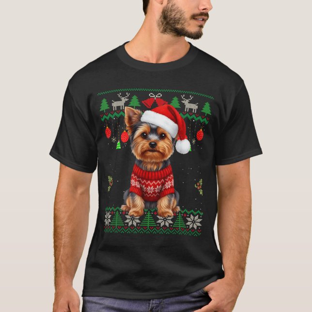 Camiseta Yorkie Dog Christmas Wearing Ugly Christmas Sweate (Anverso)