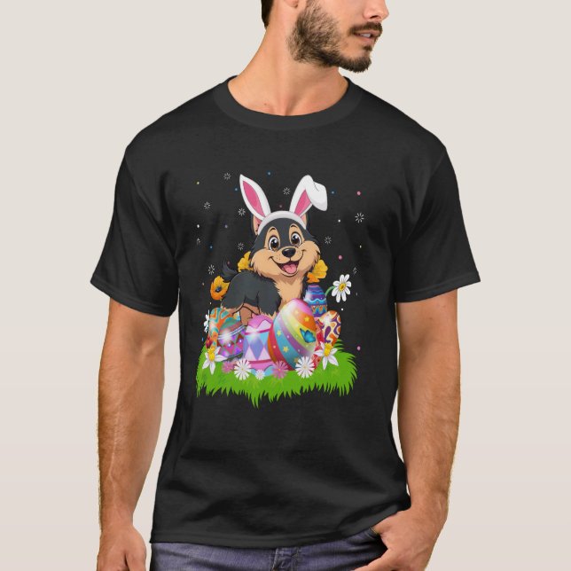 Camiseta Yorkie Dog Easter Egg Hunt Bunny Ear Easter Sunday (Anverso)