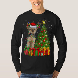 Camiseta Yorkie Dog Lighting Xmas Tree Santa Hat Yorkie Chr