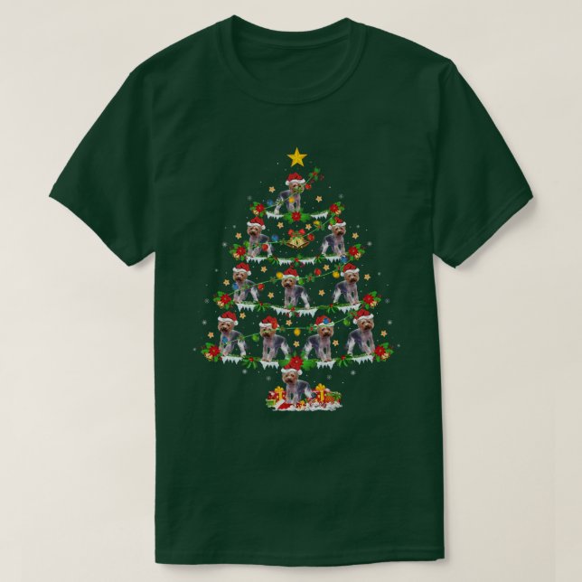 Camiseta Yorkie Dog Lover Xmas enciende árbol de navidad yo (Diseño del anverso)