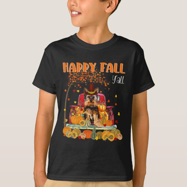 Camiseta Yorkie Dog Otumn Fall Truck Mappe Thanksg (Anverso)