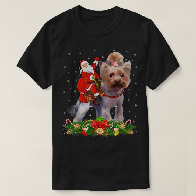Camiseta Yorkie Dog Xmas Divertido Santa Riding Yorkie Chri (Diseño del anverso)