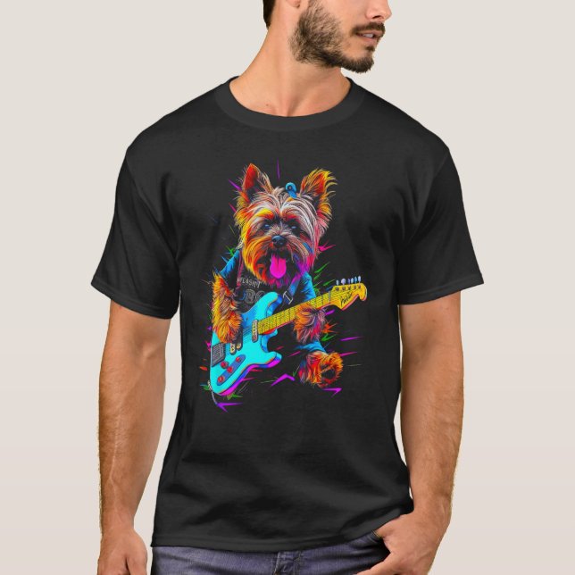 Camiseta Yorkie Dog Yorkshire Terrier Guitarist (Anverso)