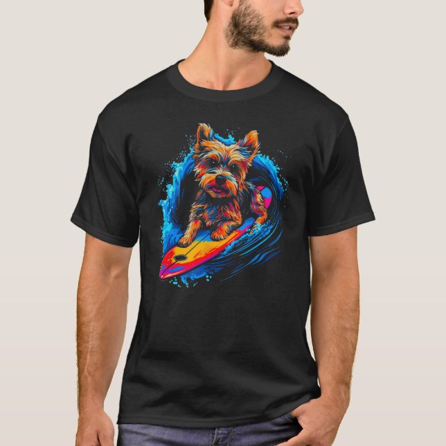 Camiseta Yorkie Dog Yorkshire Terrier Surfing 1 (Anverso)