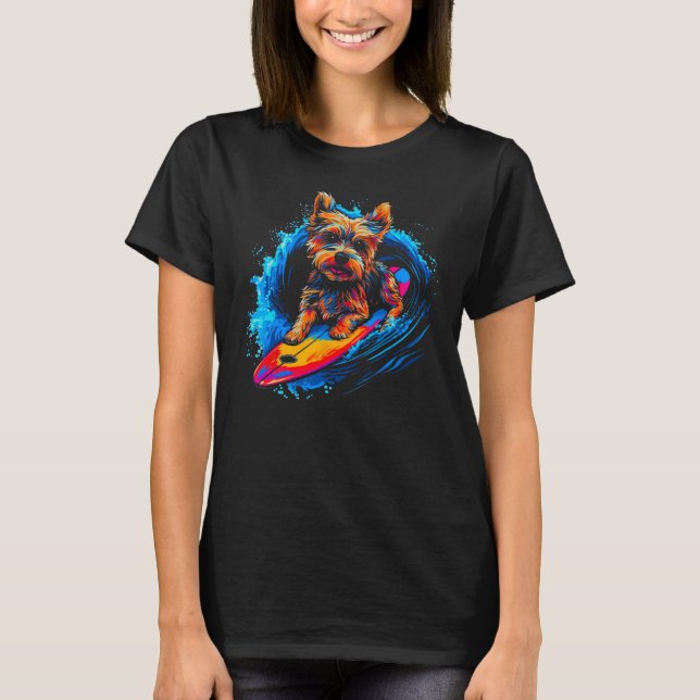 Camiseta Yorkie Dog Yorkshire Terrier Surfing 1 (Anverso)