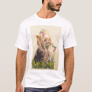 Camiseta "Yorkie en el jardín "