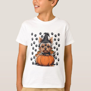 Camiseta Yorkie Halloween Costume Tee Pumpkin Hombres Mujer