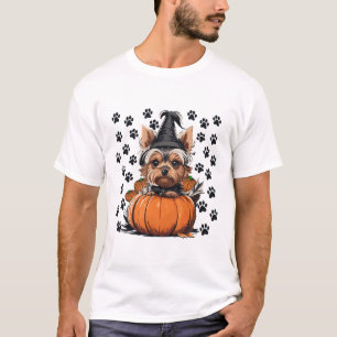 Camiseta Yorkie Halloween Costume Tee Pumpkin Hombres Mujer