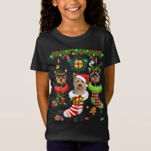 Camiseta Yorkie In Socks Navidades Santa Hat Xmas Lights sí