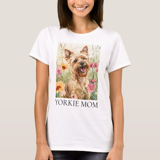Camiseta Yorkie Mom Shirt - Watercolor Dog Gift Tee (Anverso)