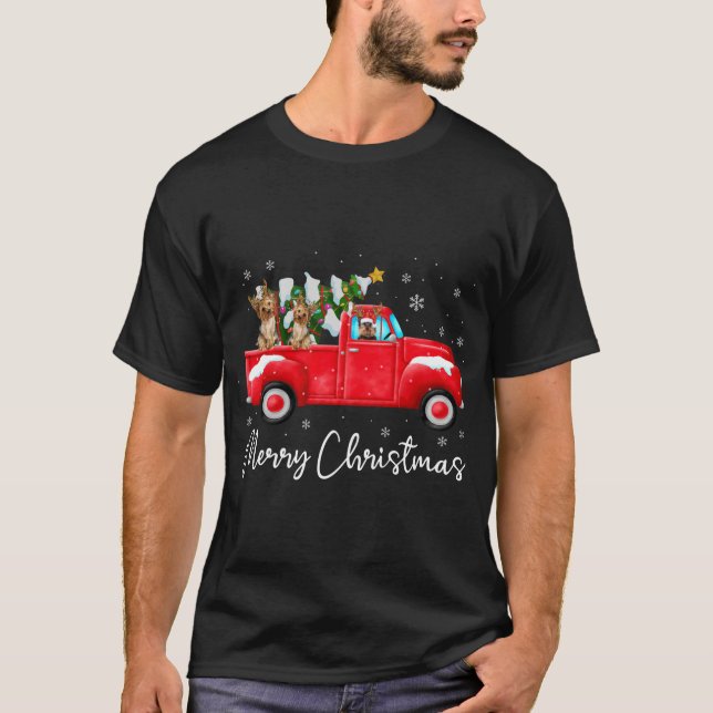 Camiseta Yorkie Red Truck Navidades Santa Hat Dog Xmas (Anverso)