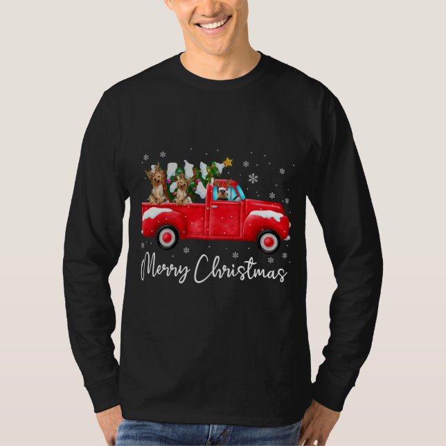 Camiseta Yorkie Red Truck Navidades Santa Hat Dog Xmas (Anverso)