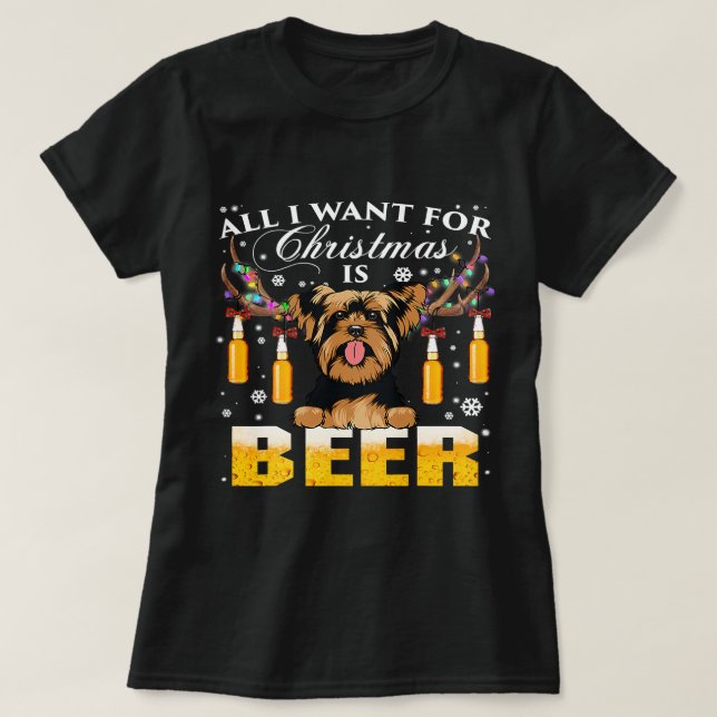 Camiseta Yorkie Reindeer Beer Christmas Ornaments Xmas Ligh (Diseño del anverso)