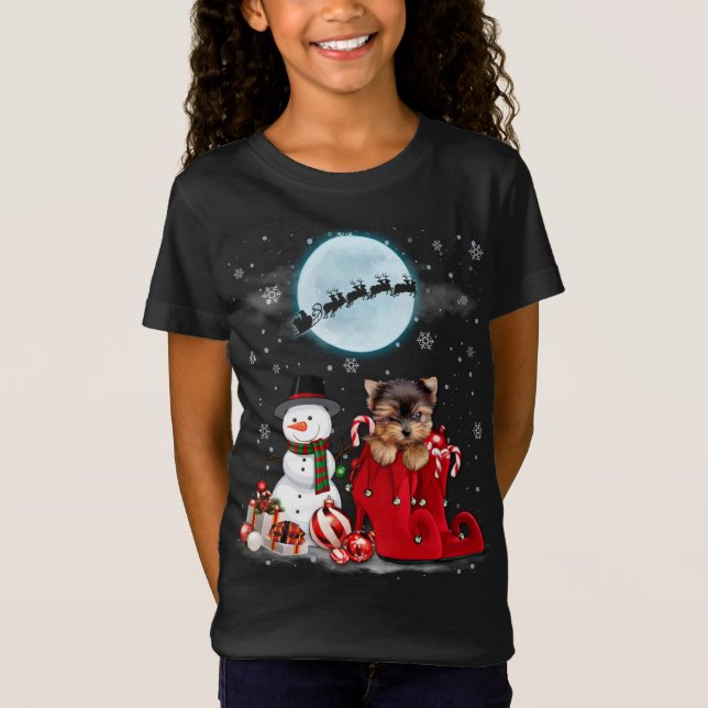 Camiseta Yorkie Terrier Santa Hat Snowman Boot Santa Under (Anverso)