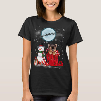 Camiseta Yorkie Terrier Santa Hat Snowman Boot Santa Under
