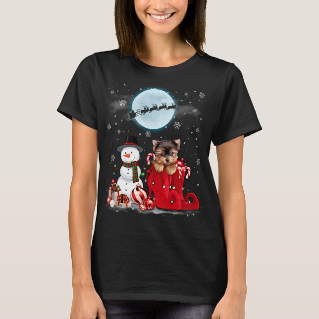Camiseta Yorkie Terrier Santa Hat Snowman Boot Santa Under (Anverso)