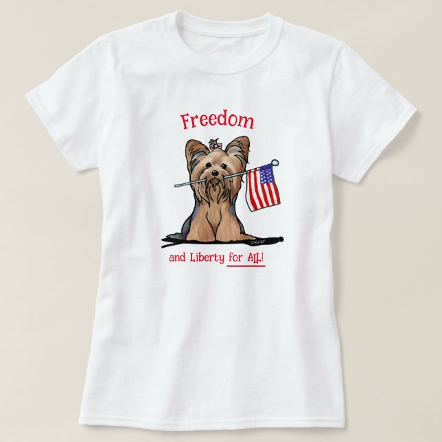 Camiseta Yorkie Terrier USA Freedom (Diseño del anverso)