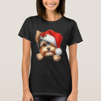 Camiseta Yorkie Yorkshire Terrier Dog Christmas Santa Hat D
