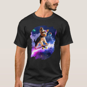 Camiseta Yorkie Yorkshire Terrier Skateboarding Space Retro