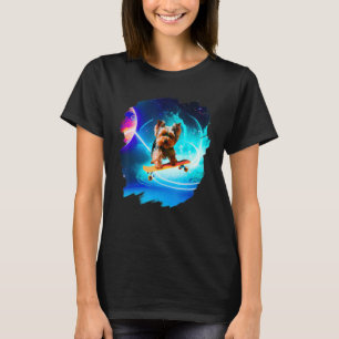 Camiseta Yorkie Yorkshire Terrier Skateboarding Space Retro