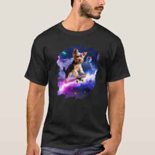 Camiseta Yorkie Yorkshire Terrier Skateboarding Space Retro