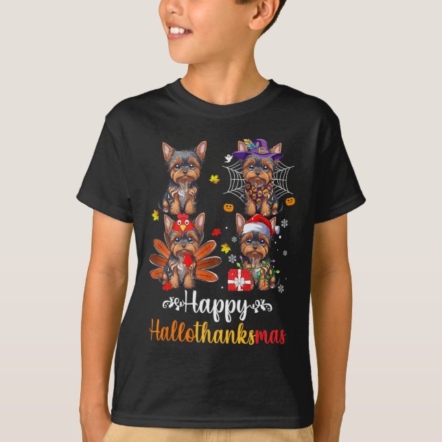 Camiseta Yorkshire Halloween Feliz Navidad Hallotha (Anverso)
