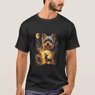 Camiseta Yorkshire Terrier Aullando a la Luna Bosque Noche