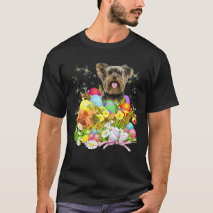 Camiseta Yorkshire Terrier Bunny Dog With Easter Eggs Baske