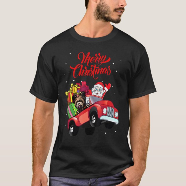 Camiseta Yorkshire Terrier Con Santa Claus En Red Truck Do (Anverso)