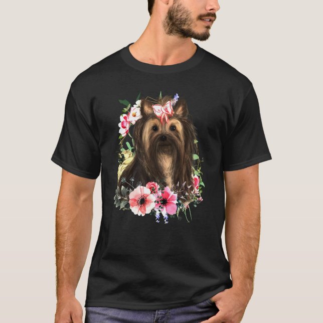 Camiseta Yorkshire Terrier Design Floral Yorkie (Anverso)