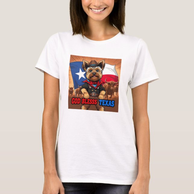 Camiseta Yorkshire Terrier Dios Bendiga Texas (Anverso)