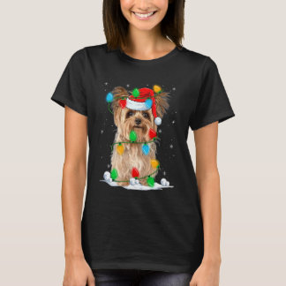 Camiseta Yorkshire Terrier Dog Christmas Lights Funny Santa