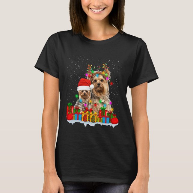 Camiseta Yorkshire Terrier Dog Christmas Lights Reindeer Sa (Anverso)