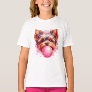 Camiseta Yorkshire Terrier Dog w Pink Bubblegum Watercolor