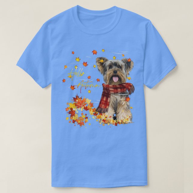 Camiseta Yorkshire Terrier Hola Otoño Por Perro Lover Graci (Diseño del anverso)