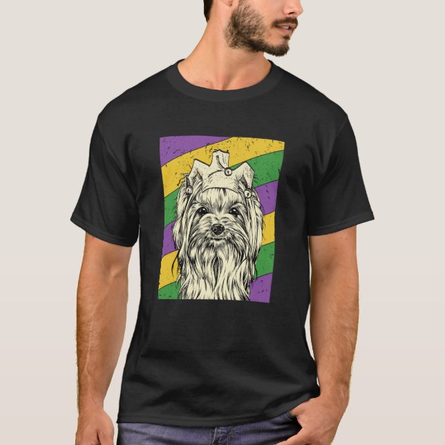 Camiseta Yorkshire Terrier Jester Mardi Gras Dog Mom or Dad (Anverso)