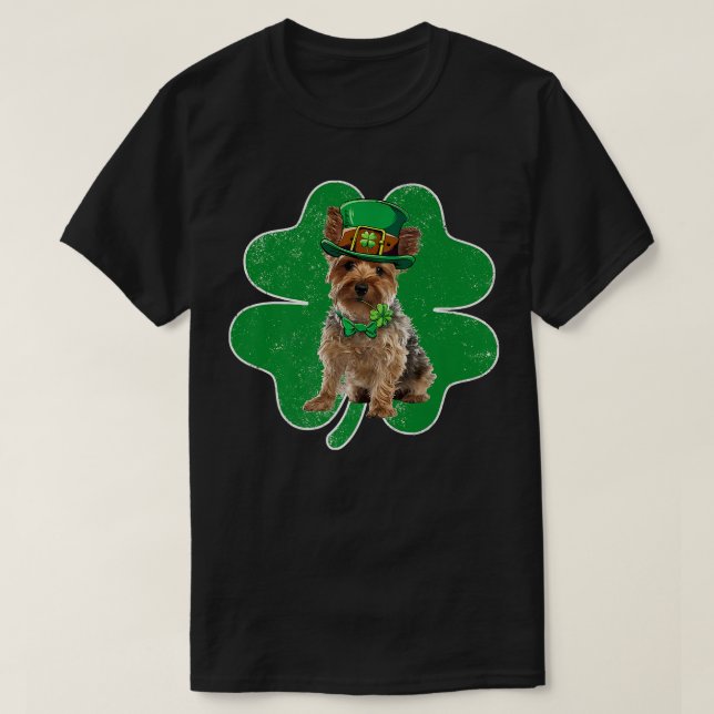 Camiseta Yorkshire Terrier Leprechaun Gorra y Shamrock St P (Diseño del anverso)