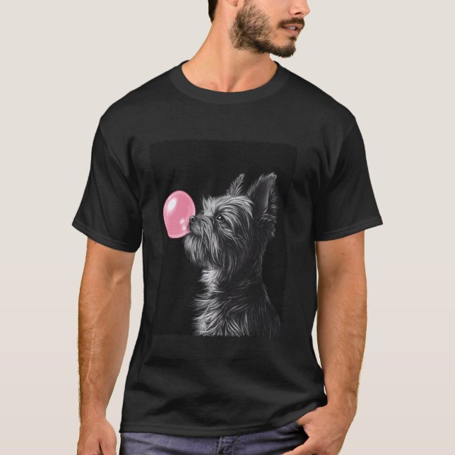 Camiseta Yorkshire Terrier masticando chicle rosa (Anverso)