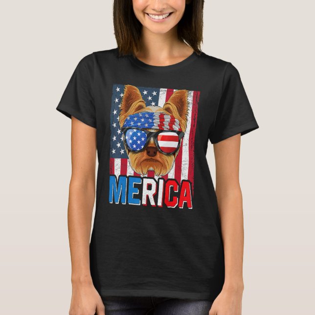 Camiseta Yorkshire Terrier Merica 4 De Julio Yorkie Americ (Anverso)