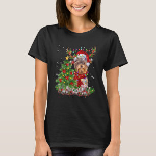 Camiseta Yorkshire Terrier Reindeer Christmas Tree Light De