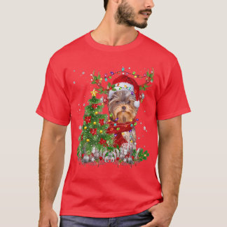 Camiseta Yorkshire Terrier Reindeer Christmas Tree Light De