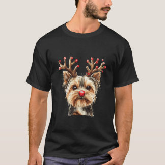 Camiseta Yorkshire Terrier Reno C luces de Navidad Perro Lo