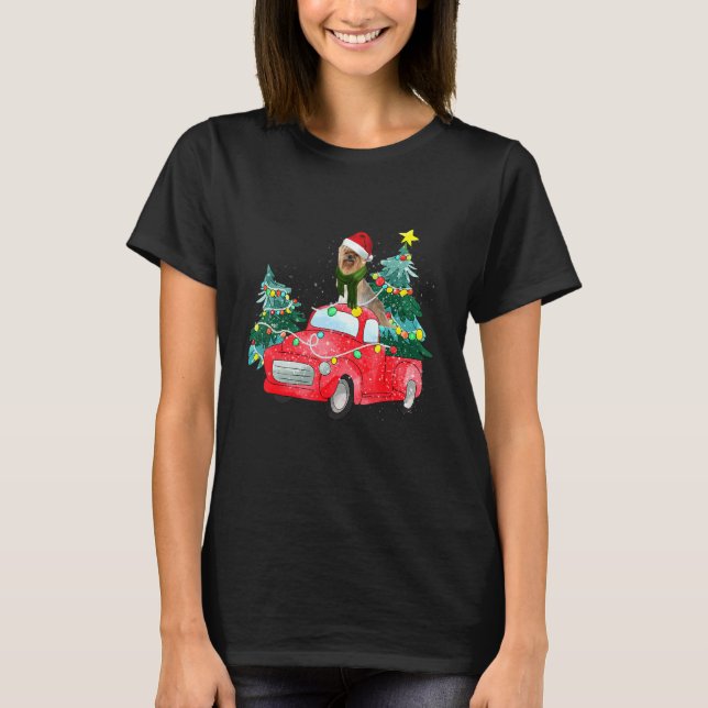 Camiseta Yorkshire Terrier Ride Red Truck Christmas Yorkie  (Anverso)