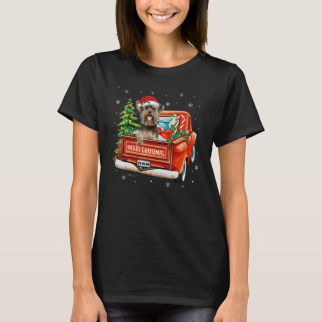 Camiseta Yorkshire Terrier Ride Red Truck Navidades Yorkie (Anverso)