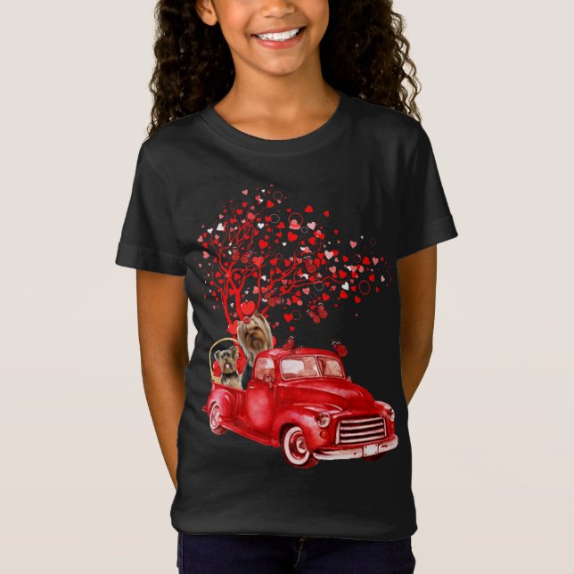 Camiseta Yorkshire Terrier Riding Truck Valentine Butterfly (Anverso)